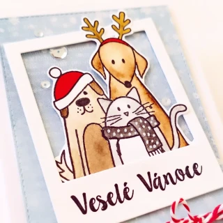 VÁNOČNÍ PŘÁNÍ - zvířátka v rámečku, akvarel (956)